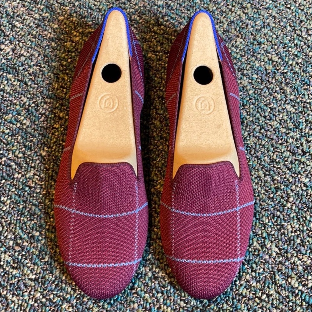 EUC Rothys Burgundy Grid Loafers 8.5
